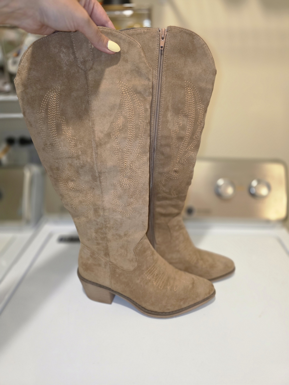 Altar'd State Taupe Faux Suede Tall Western Boots